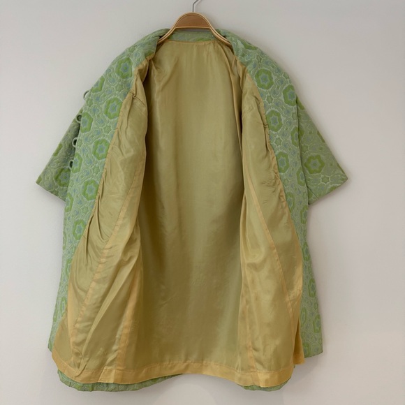 Vintage 1960s Mad Men Green Jacquard Patterned Brocade Coat, Size S - Picture 14 of 16